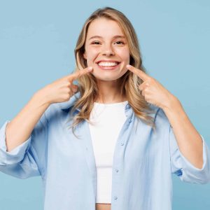 Young,Smiling,Satisfied,Happy,Woman,She,Wearing,White,Top,Shirt